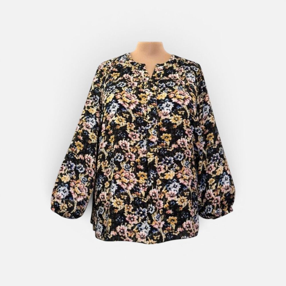 T TAHARI Plus Size Boho Peasant Split Neck Blouse, NEW! Size 1X